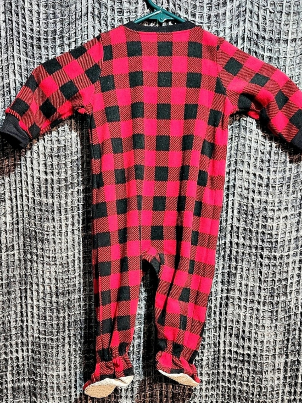Carter's Red Buffalo Check Bear Fleece Sleep & Play Plaid Footie Baby 9m - Picture 2 of 6
